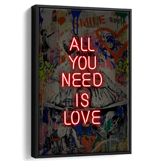 All You Need Is Love Neon Sign Effects, Framed Canvas Print, Floating Frame, Luxury Wall Art Decor