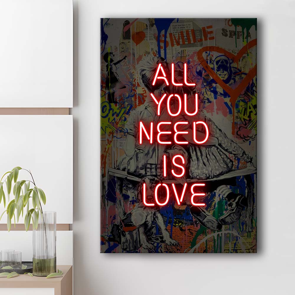 All You Need Is Love Neon Sign Effects, Canvas Print, Luxury Wall Art Decor, Modern Art