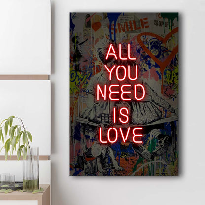 All You Need Is Love Neon Sign Effects, Canvas Print, Luxury Wall Art Decor, Modern Art