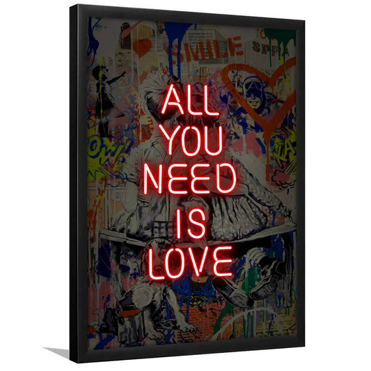 All You Need Is Love Neon Sign Effects, Framed Art Print, Picture Framed Wall Art Decor