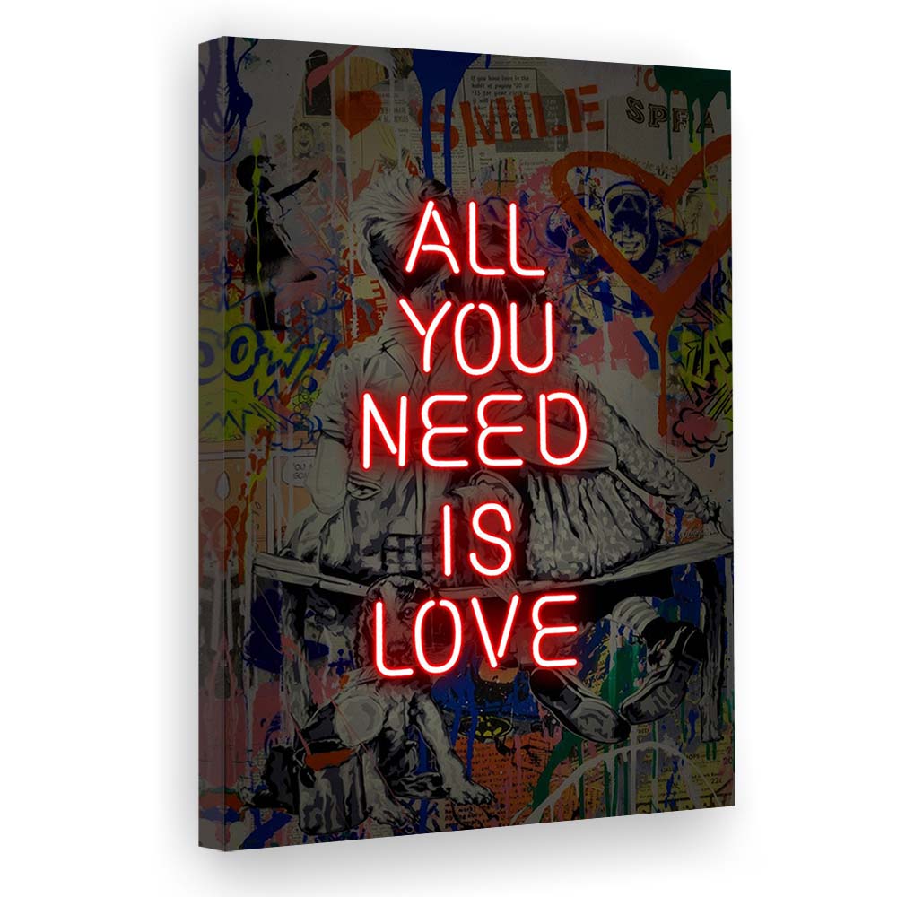 All You Need Is Love Neon Sign Effects, Canvas Print, Luxury Wall Art Decor, Modern Art