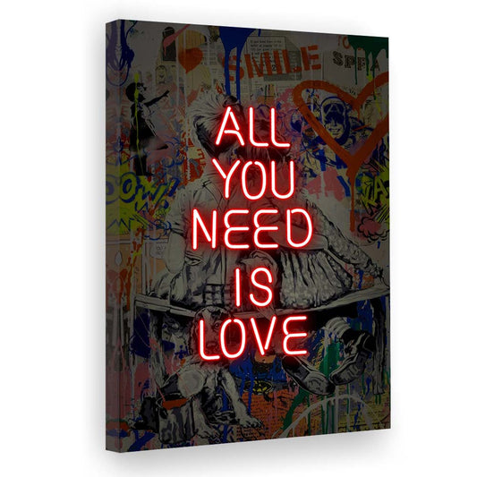 All You Need Is Love Neon Sign Effects, Canvas Print, Luxury Wall Art Decor, Modern Art