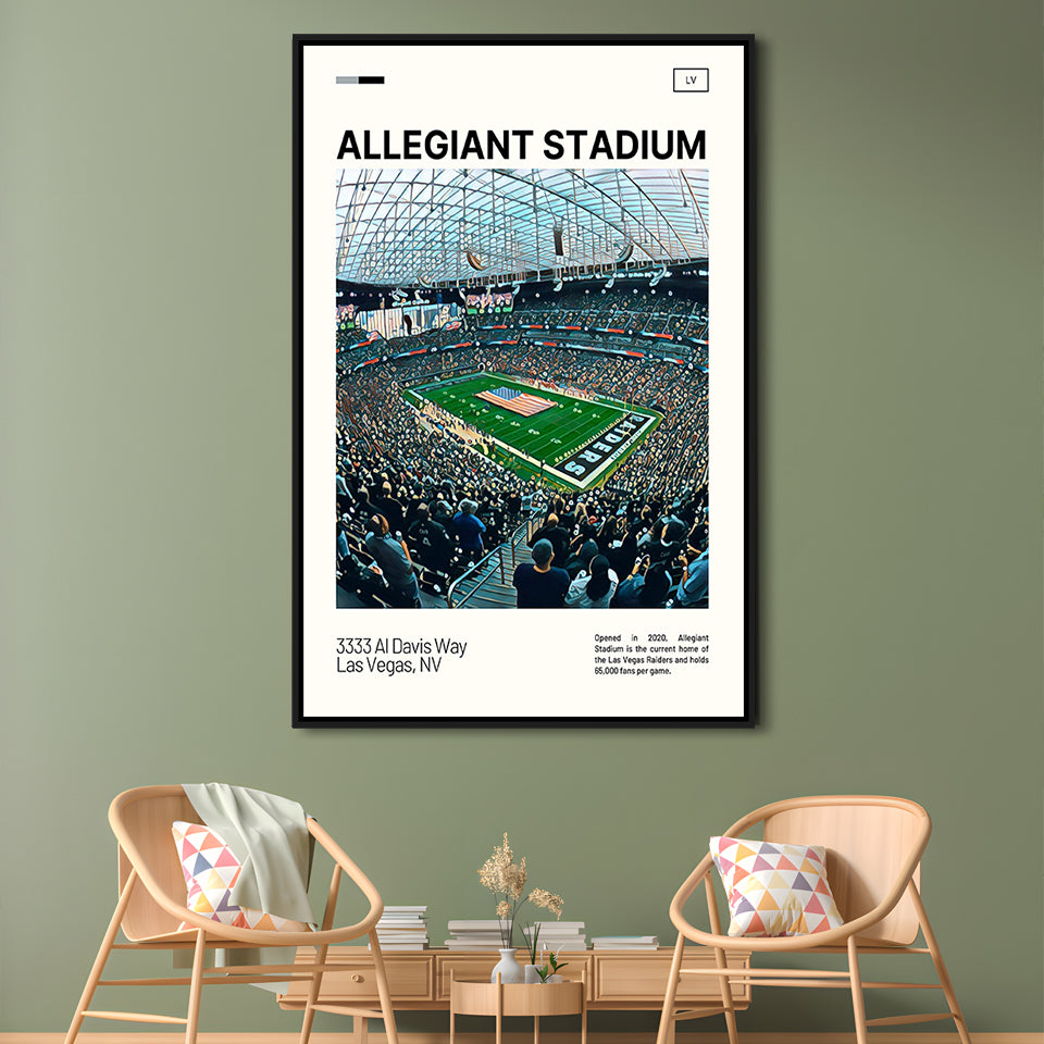 Allegiant Stadium Print, Las Vegas Raiders Stadium Canvas Art, Man Cave Gift, Floating Framed Canvas Print Wall Art