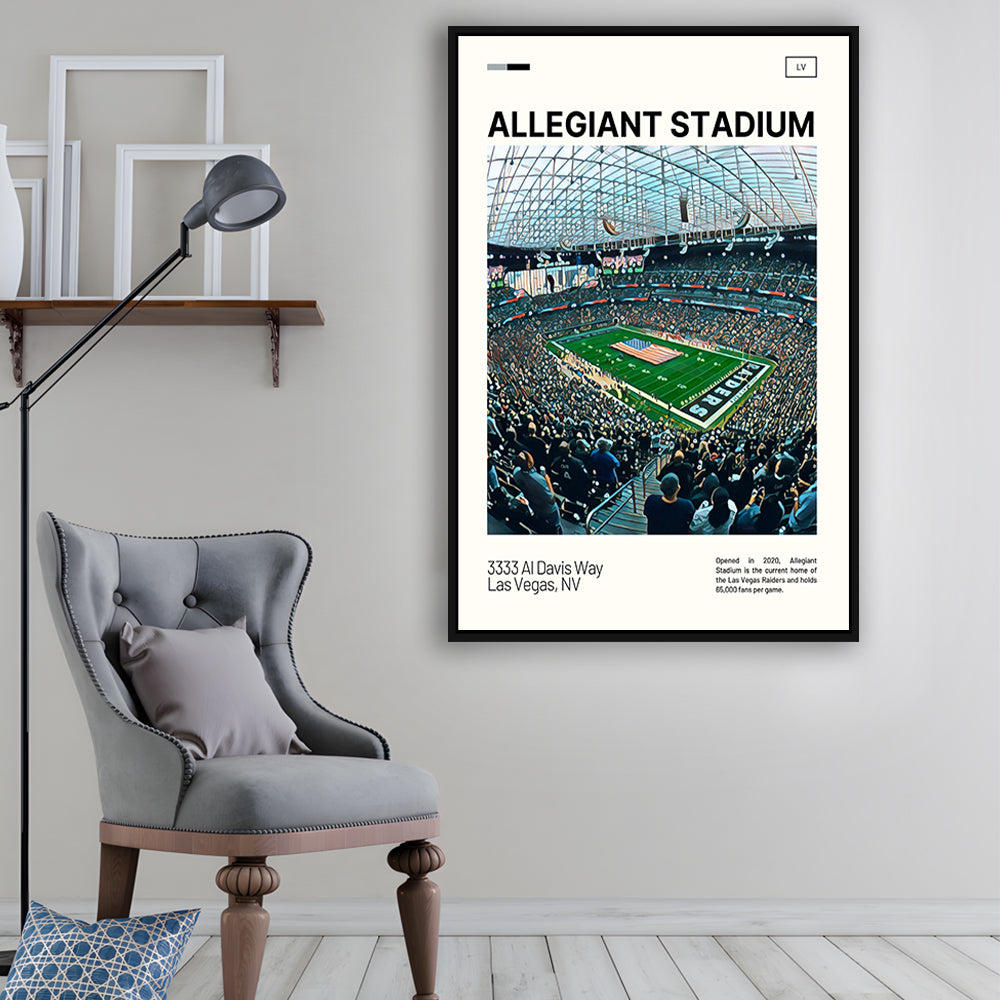 Allegiant Stadium Print, Las Vegas Raiders Stadium Canvas Art, Man Cave Gift, Floating Framed Canvas Print Wall Art