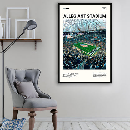 Allegiant Stadium Print, Las Vegas Raiders Stadium Canvas Art, Man Cave Gift, Floating Framed Canvas Print Wall Art
