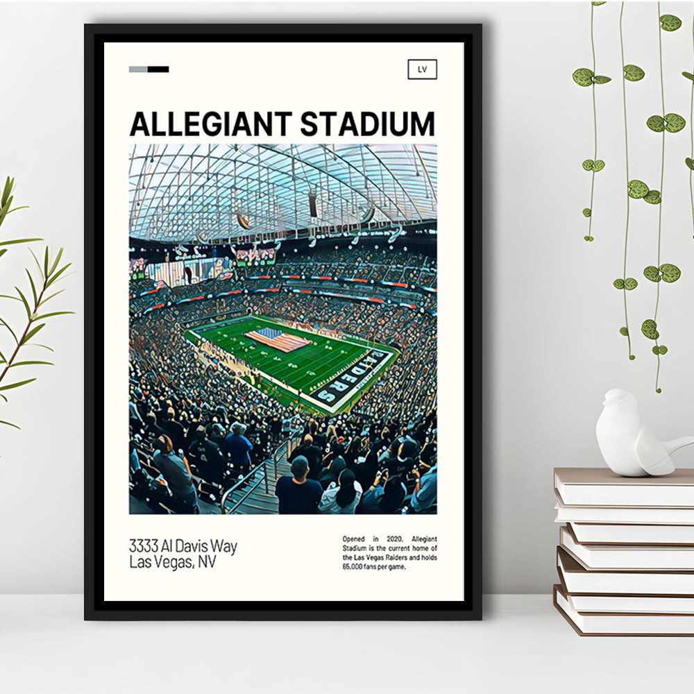Allegiant Stadium Print, Las Vegas Raiders Stadium Canvas Art, Man Cave Gift, Floating Framed Canvas Print Wall Art
