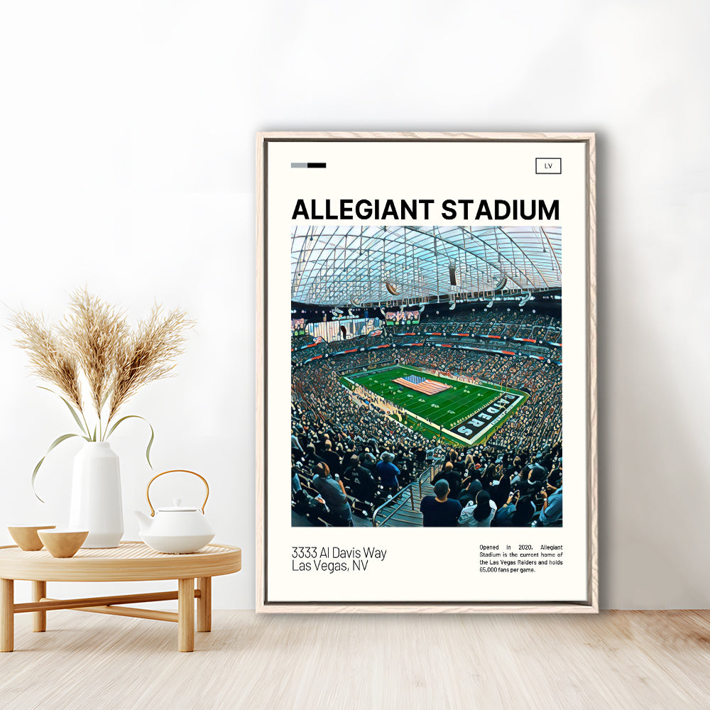 Allegiant Stadium Print, Las Vegas Raiders Stadium Canvas Art, Man Cave Gift, Floating Framed Canvas Print Wall Art