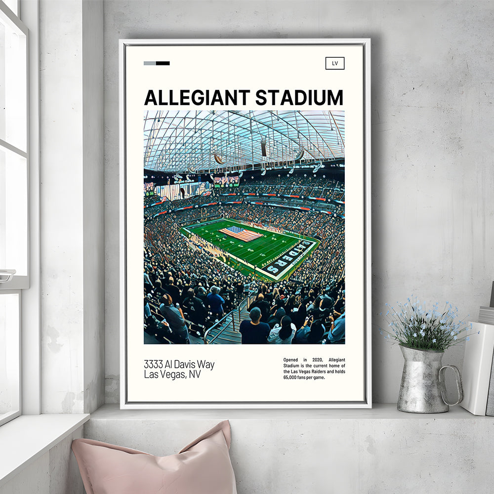 Allegiant Stadium Print, Las Vegas Raiders Stadium Canvas Art, Man Cave Gift, Floating Framed Canvas Print Wall Art