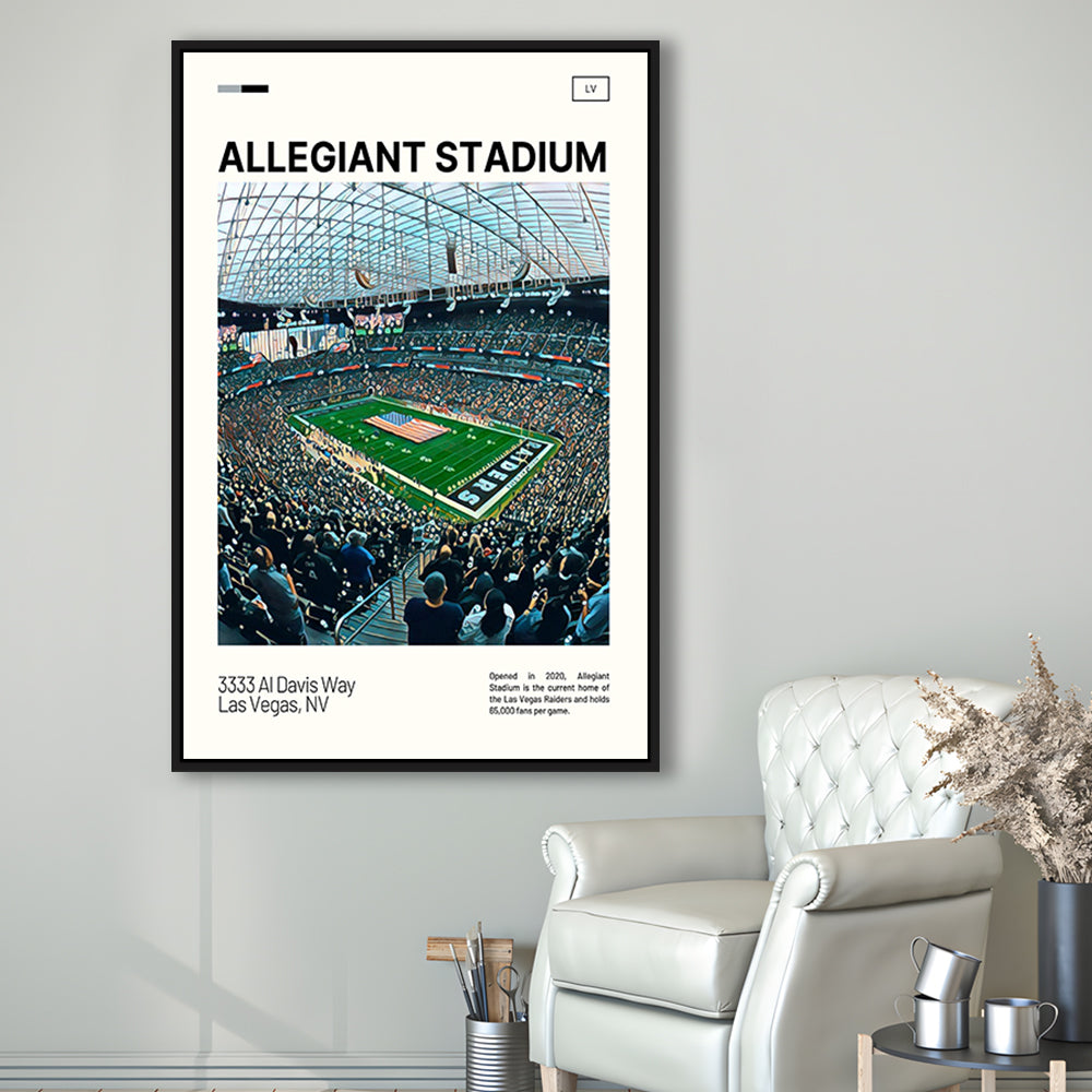 Allegiant Stadium Print, Las Vegas Raiders Stadium Canvas Art, Man Cave Gift, Floating Framed Canvas Print Wall Art