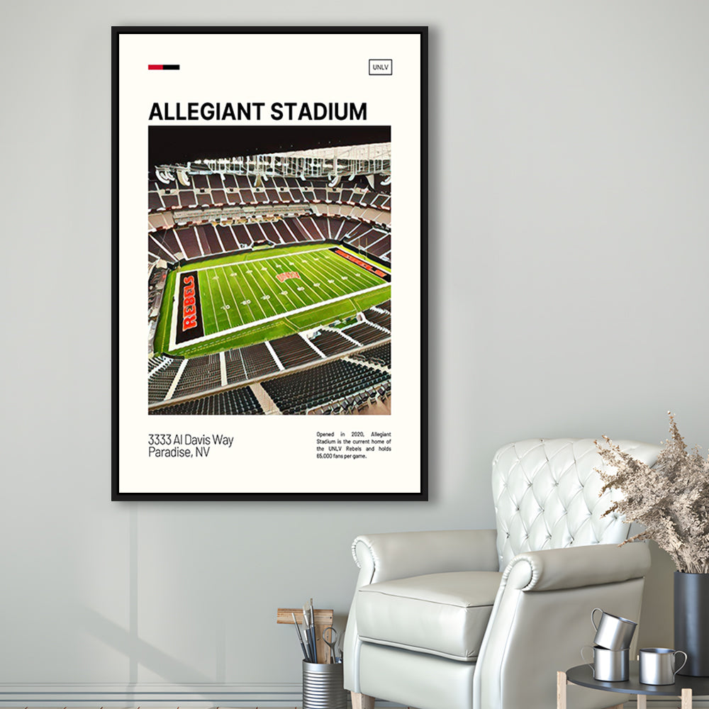 Allegiant Stadium Print, UNLV Rebels Stadium Canvas Art, Man Cave Gift, Floating Framed Canvas Print Wall Art