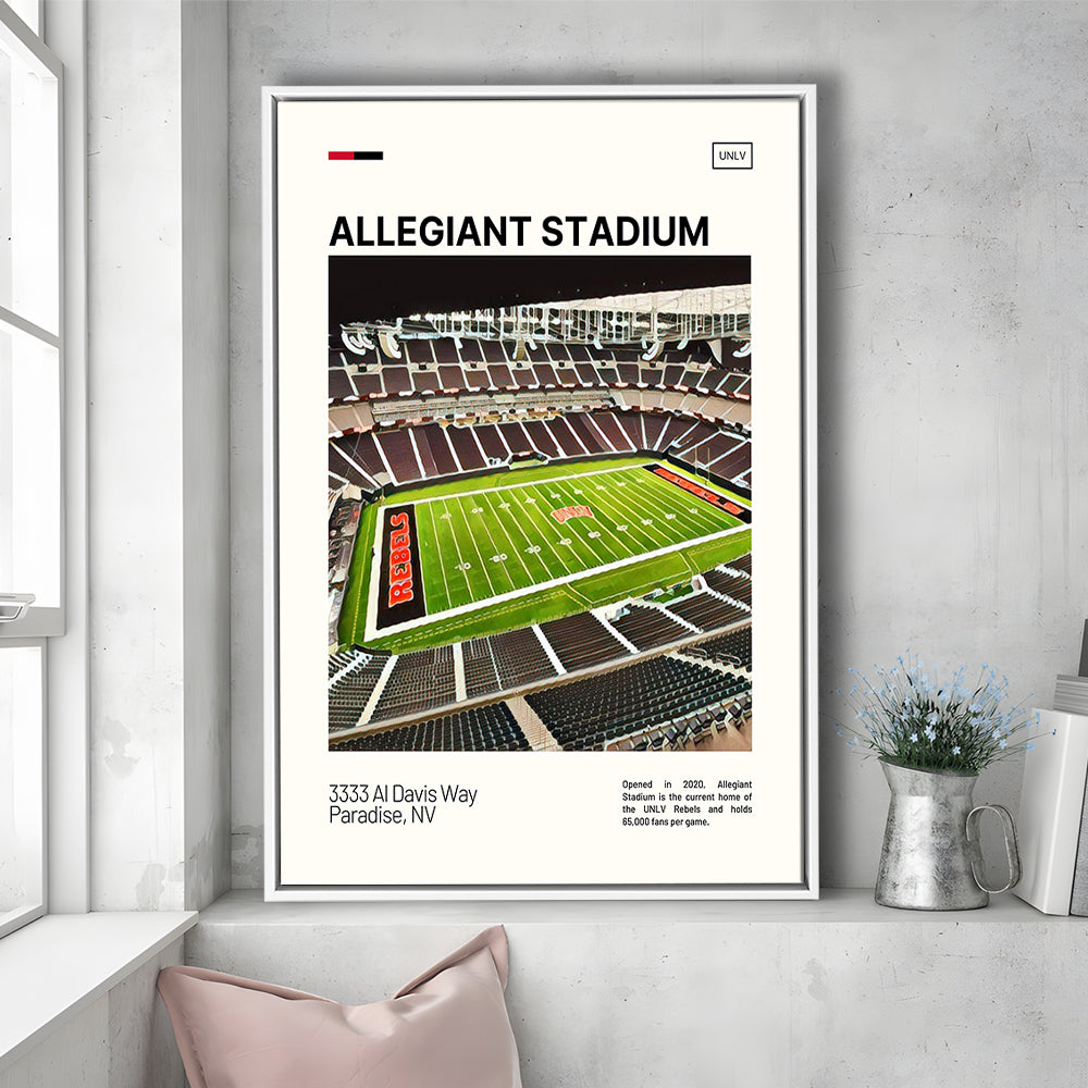 Allegiant Stadium Print, UNLV Rebels Stadium Canvas Art, Man Cave Gift, Floating Framed Canvas Print Wall Art