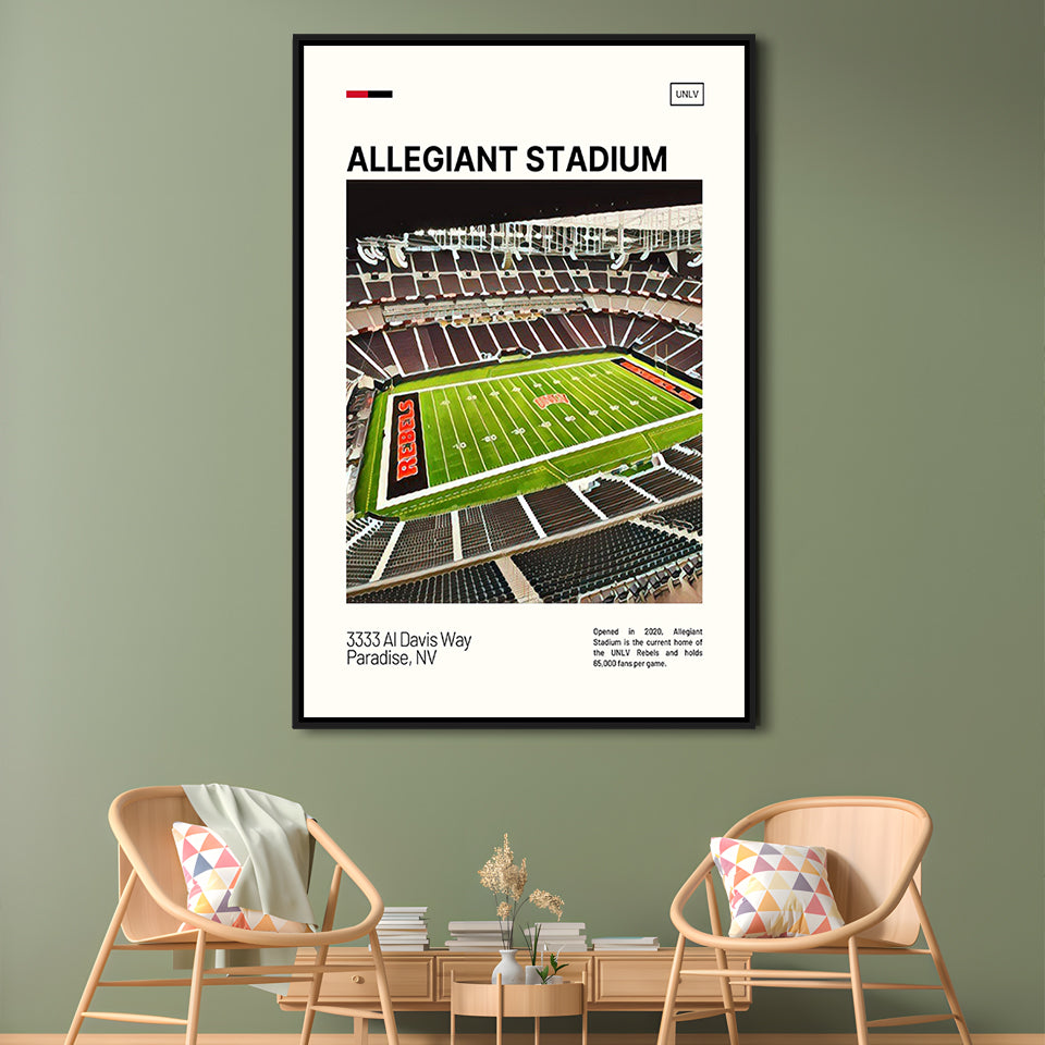 Allegiant Stadium Print, UNLV Rebels Stadium Canvas Art, Man Cave Gift, Floating Framed Canvas Print Wall Art