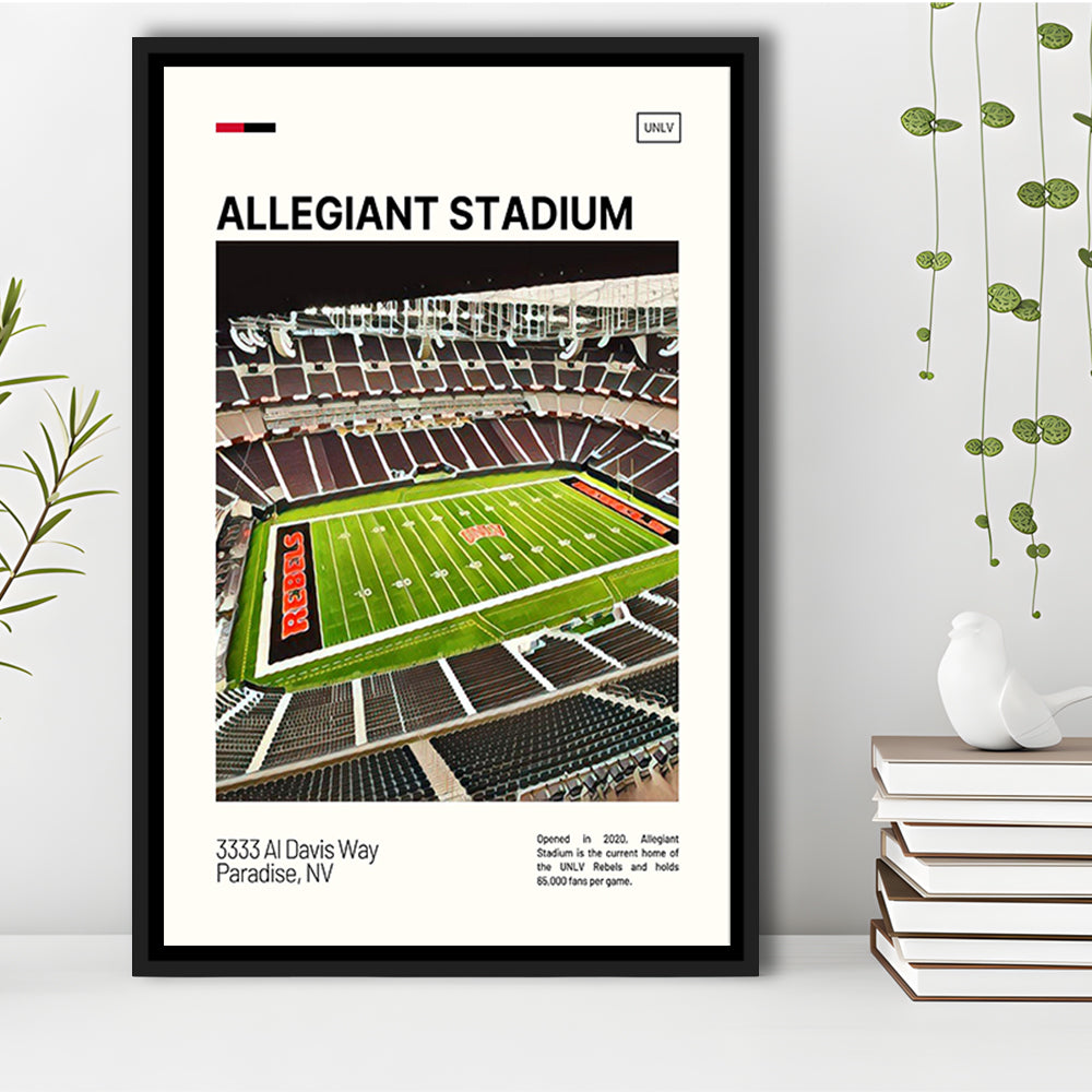 Allegiant Stadium Print, UNLV Rebels Stadium Canvas Art, Man Cave Gift, Floating Framed Canvas Print Wall Art