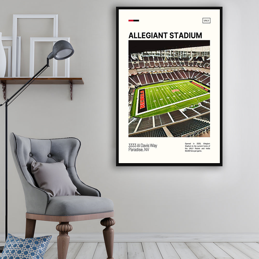 Allegiant Stadium Print, UNLV Rebels Stadium Canvas Art, Man Cave Gift, Floating Framed Canvas Print Wall Art