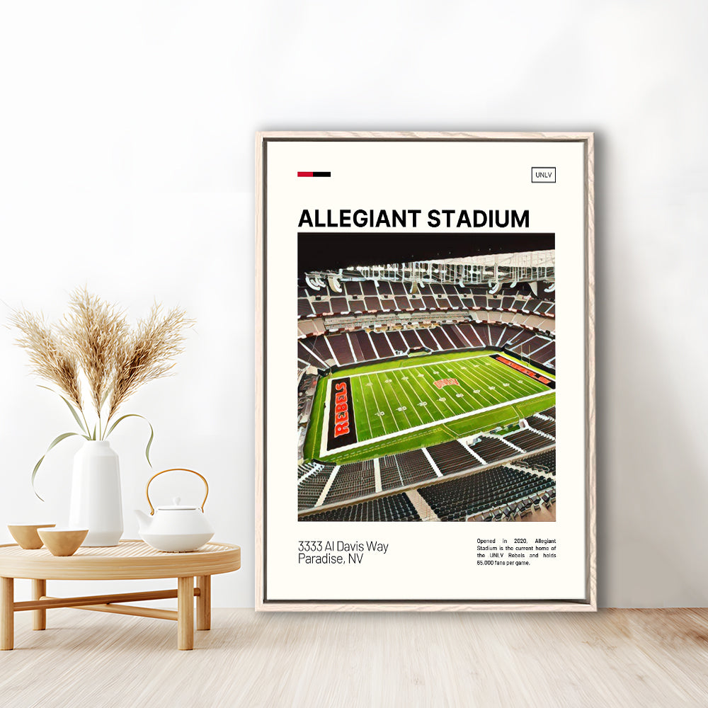 Allegiant Stadium Print, UNLV Rebels Stadium Canvas Art, Man Cave Gift, Floating Framed Canvas Print Wall Art