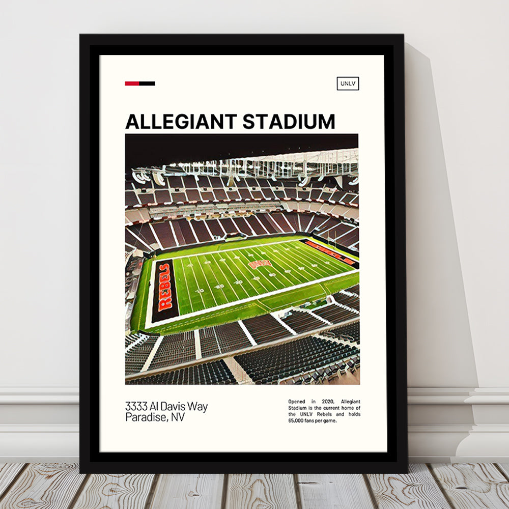 Allegiant Stadium Print, UNLV Rebels Stadium Canvas Art, Man Cave Gift, Floating Framed Canvas Print Wall Art