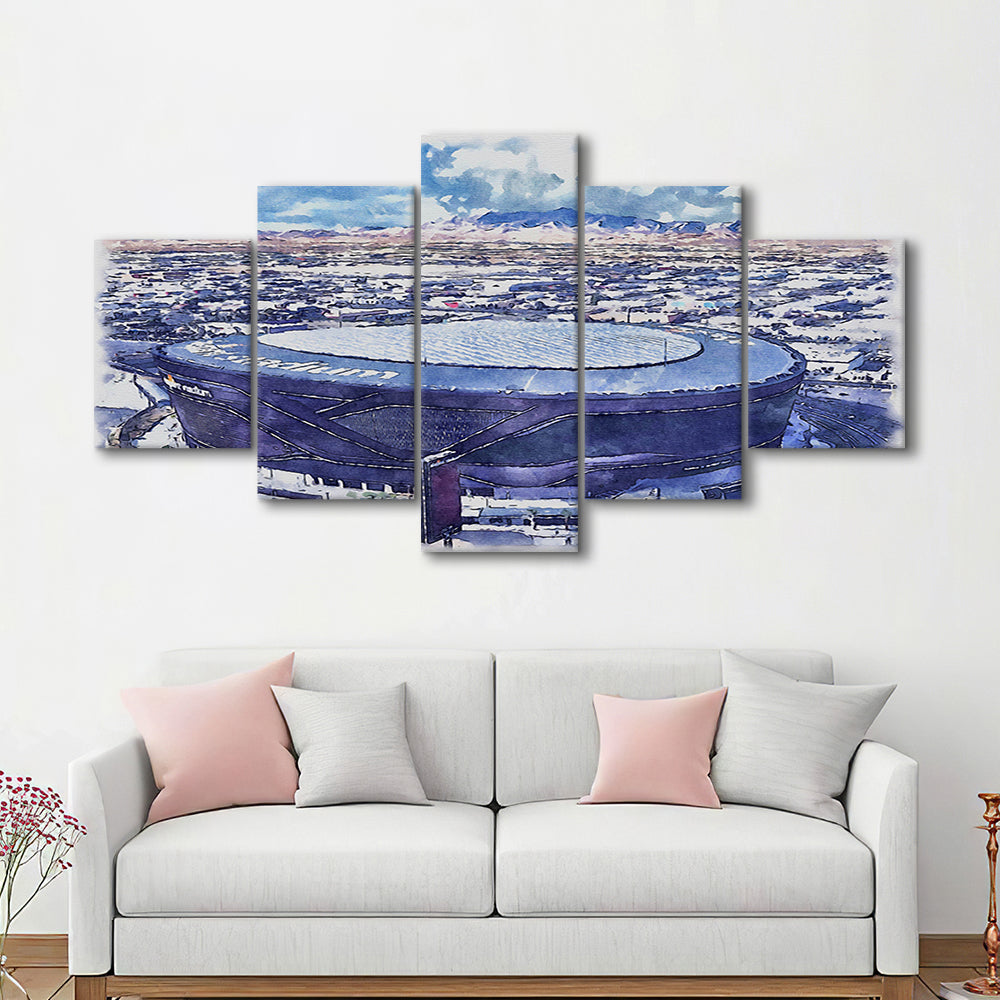 Allegiant Painting Stadium Watercolor, Paradise Nevada Rebels, Sport Art, Mixed 5 Panel, Canvas Print Wall Art