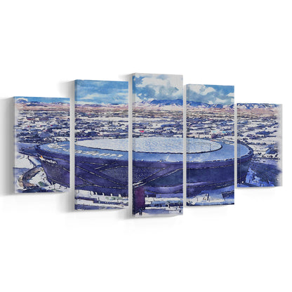 Allegiant Painting Stadium Watercolor, Paradise Nevada Rebels, Sport Art, Mixed 5 Panel, Canvas Print Wall Art