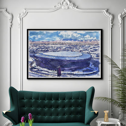 Allegiant Painting Stadium Watercolor, Paradise Nevada Rebels, Sport Gift Art, Framed Art Print Wall Decor