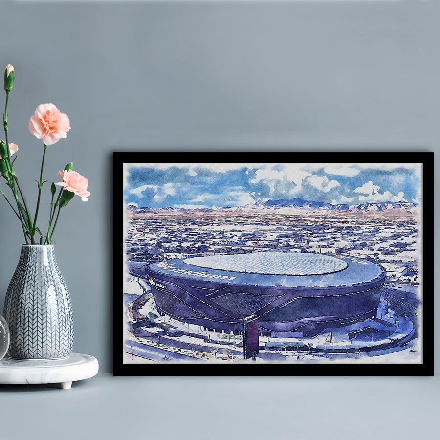 Allegiant Painting Stadium Watercolor, Paradise Nevada Rebels, Sport Gift Art, Framed Art Print Wall Decor