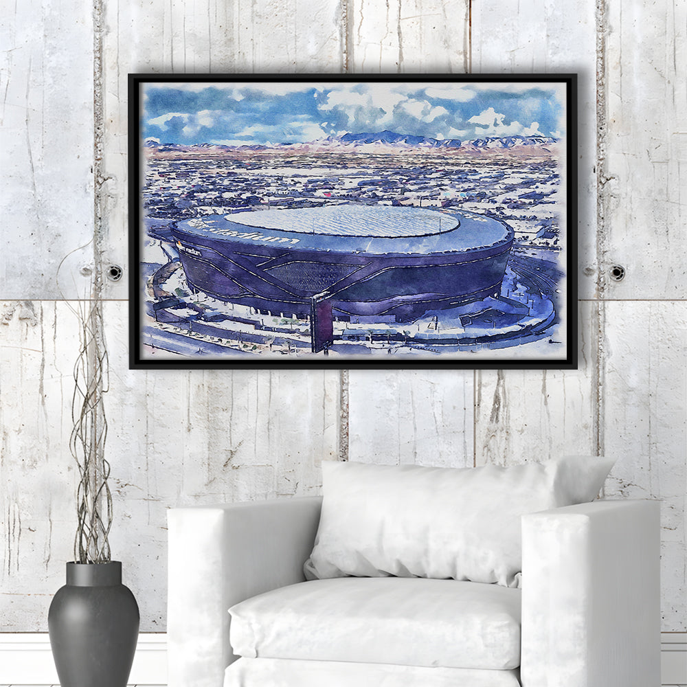 Allegiant Painting Stadium Watercolor, Paradise Nevada Rebels, Sport Gift Art, Framed Canvas Print Wall Art
