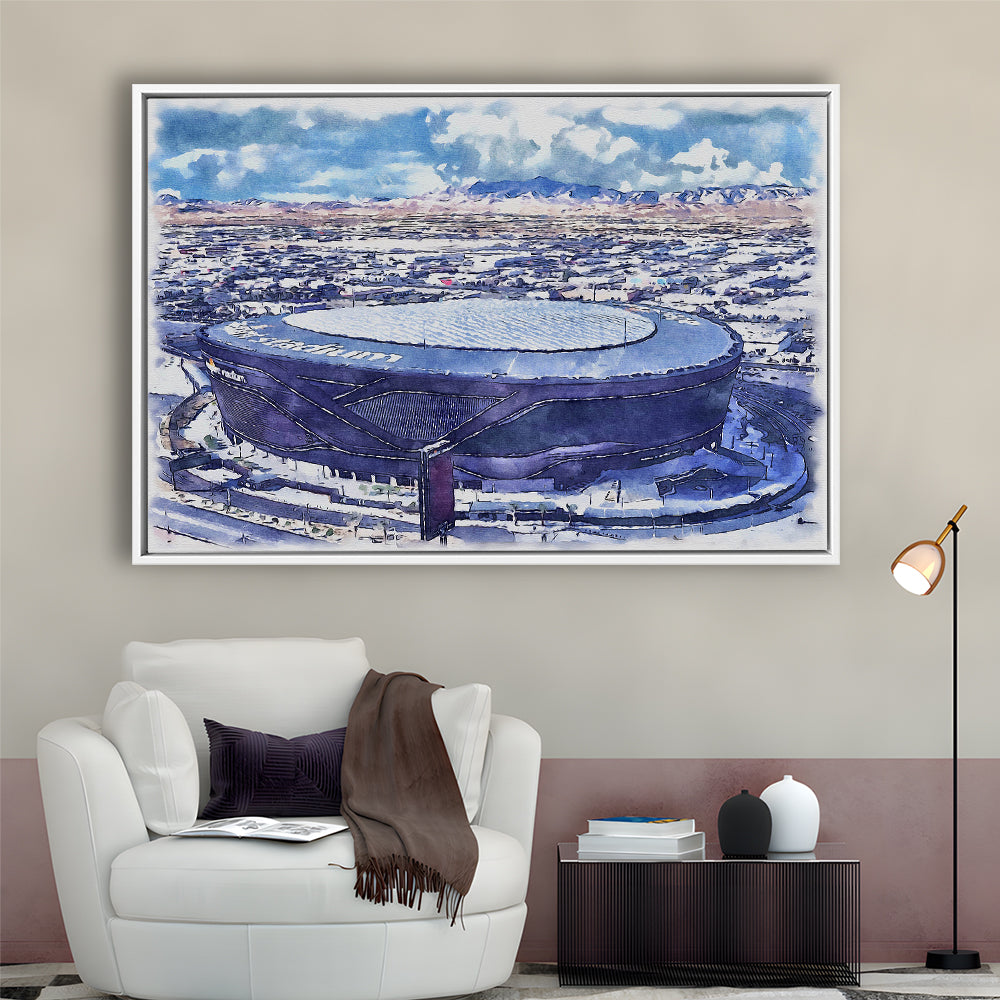 Allegiant Painting Stadium Watercolor, Paradise Nevada Rebels, Sport Gift Art, Framed Canvas Print Wall Art