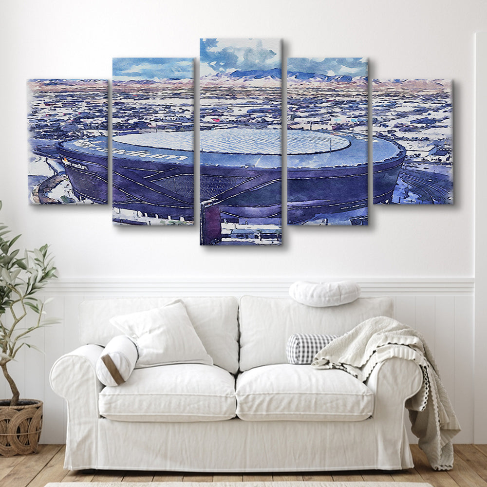 Allegiant Painting Stadium Watercolor, Paradise Nevada Rebels, Sport Art, Mixed 5 Panel, Canvas Print Wall Art