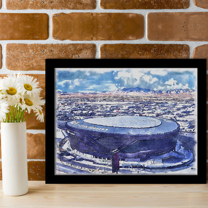 Allegiant Painting Stadium Watercolor, Paradise Nevada Rebels, Sport Gift Art, Framed Art Print Wall Decor