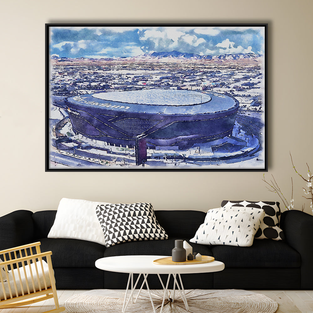 Allegiant Painting Stadium Watercolor, Paradise Nevada Rebels, Sport Gift Art, Framed Canvas Print Wall Art