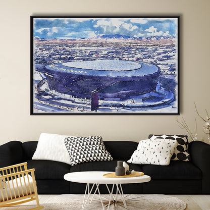 Allegiant Painting Stadium Watercolor, Paradise Nevada Rebels, Sport Gift Art, Framed Canvas Print Wall Art