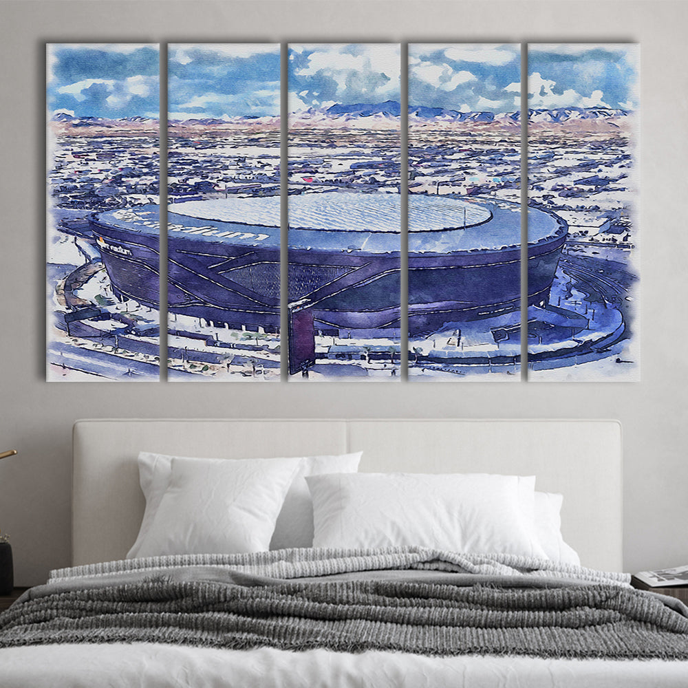 Allegiant Painting Stadium Watercolor, Paradise Nevada Rebels, Sport Art, Extra Large Canvas Print Wall Art
