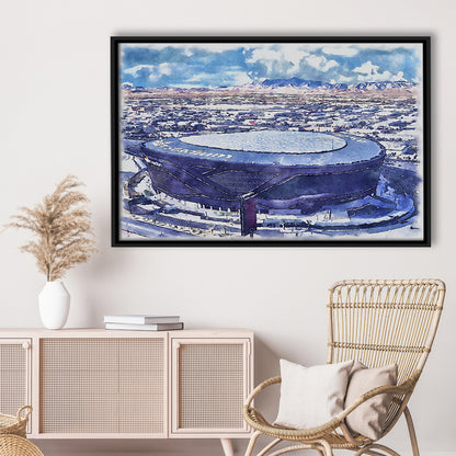 Allegiant Painting Stadium Watercolor, Paradise Nevada Rebels, Sport Gift Art, Framed Canvas Print Wall Art