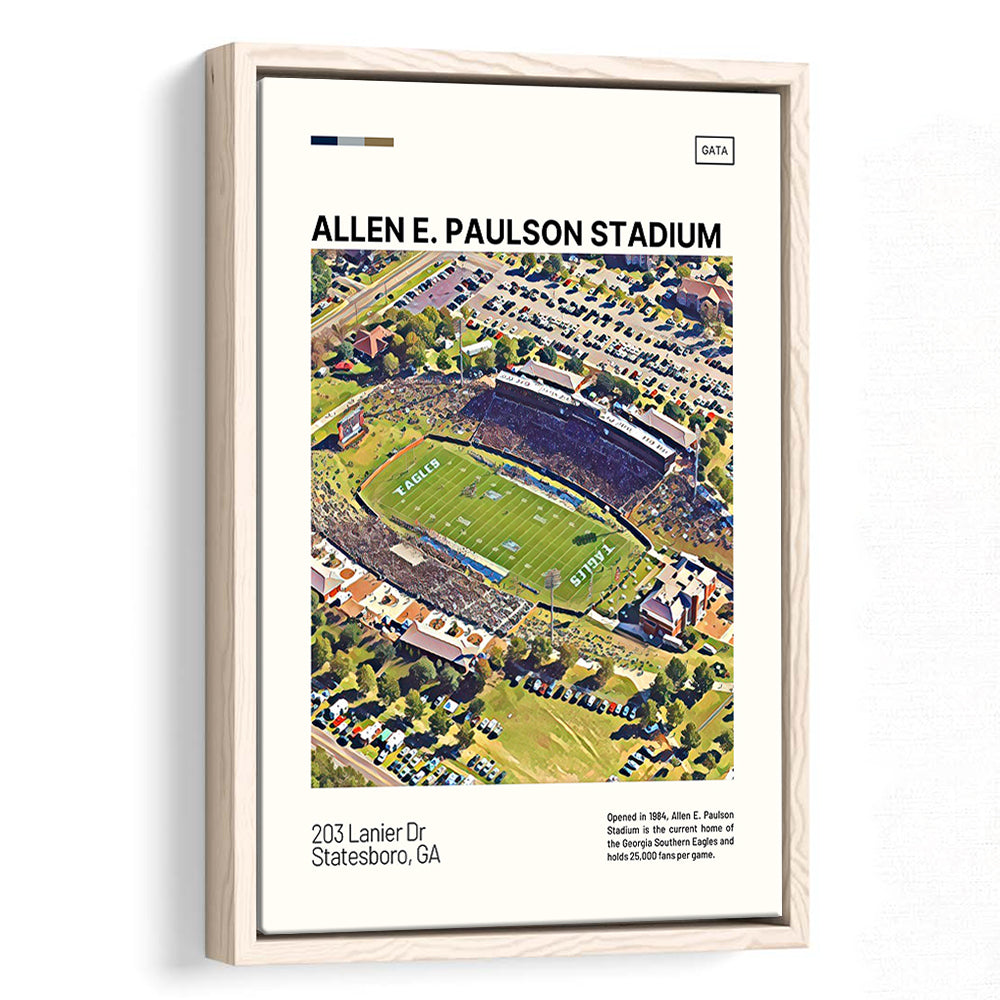 Allen E Paulson Stadium Print, Georgia Southern Eagles Stadium Canvas Art, Man Cave Gift, Floating Framed Canvas Print