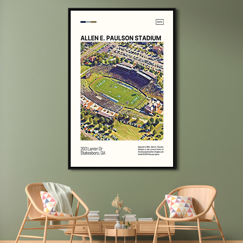 Allen E Paulson Stadium Print, Georgia Southern Eagles Stadium Canvas Art, Man Cave Gift, Floating Framed Canvas Print