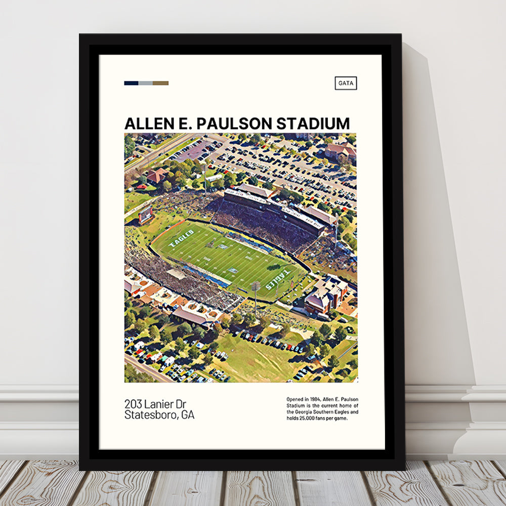 Allen E Paulson Stadium Print, Georgia Southern Eagles Stadium Canvas Art, Man Cave Gift, Floating Framed Canvas Print