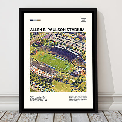 Allen E Paulson Stadium Print, Georgia Southern Eagles Stadium Canvas Art, Man Cave Gift, Floating Framed Canvas Print