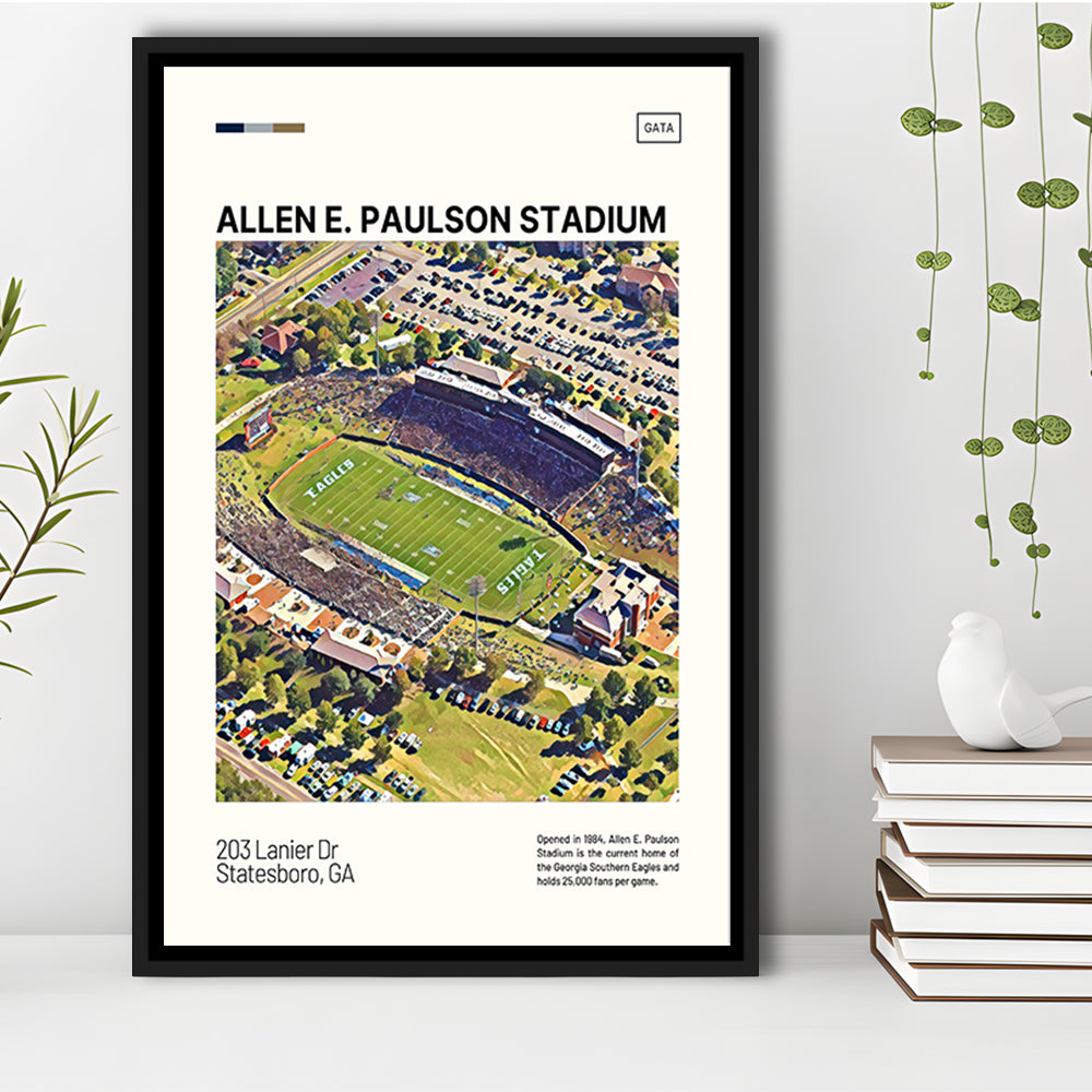 Allen E Paulson Stadium Print, Georgia Southern Eagles Stadium Canvas Art, Man Cave Gift, Floating Framed Canvas Print