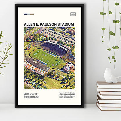Allen E Paulson Stadium Print, Georgia Southern Eagles Stadium Canvas Art, Man Cave Gift, Floating Framed Canvas Print