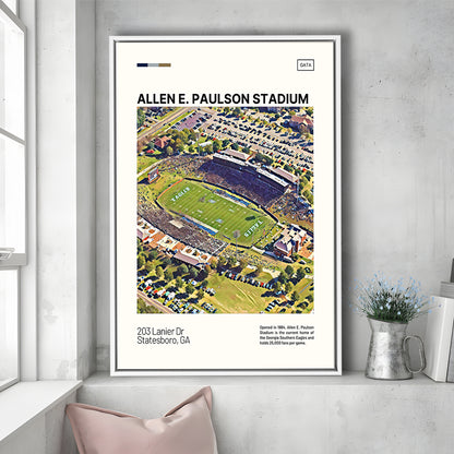 Allen E Paulson Stadium Print, Georgia Southern Eagles Stadium Canvas Art, Man Cave Gift, Floating Framed Canvas Print
