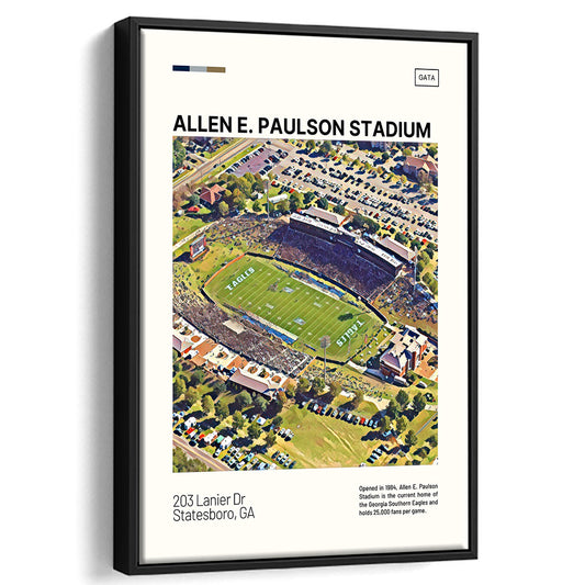 Allen E Paulson Stadium Print, Georgia Southern Eagles Stadium Canvas Art, Man Cave Gift, Floating Framed Canvas Print