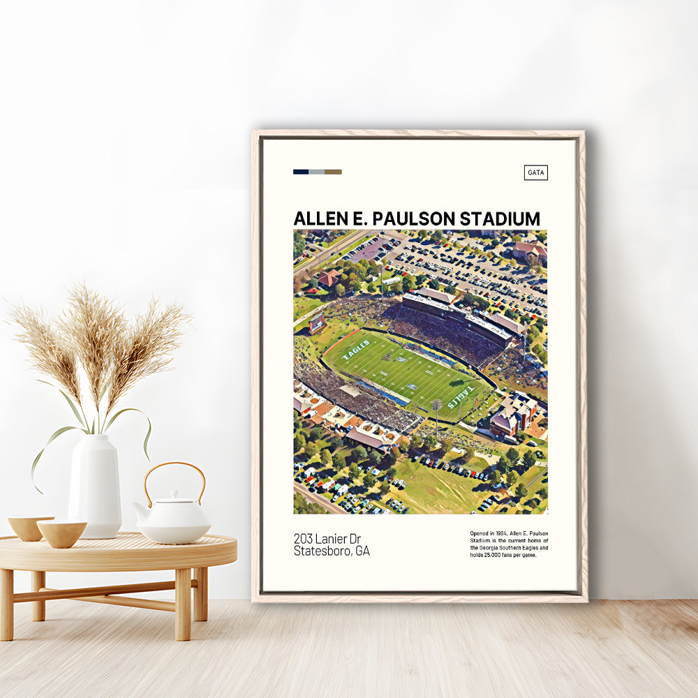Allen E Paulson Stadium Print, Georgia Southern Eagles Stadium Canvas Art, Man Cave Gift, Floating Framed Canvas Print