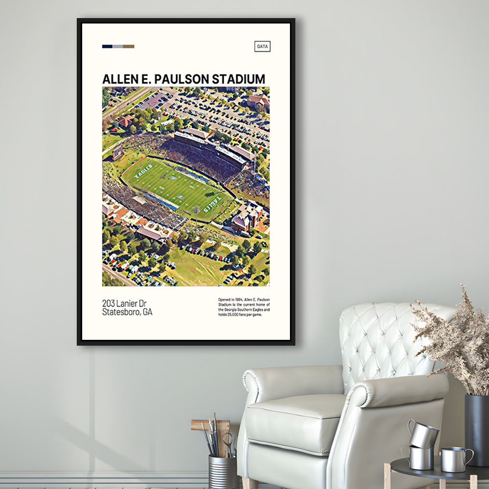 Allen E Paulson Stadium Print, Georgia Southern Eagles Stadium Canvas Art, Man Cave Gift, Floating Framed Canvas Print