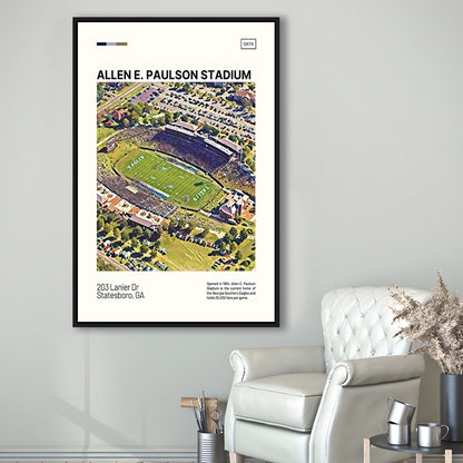 Allen E Paulson Stadium Print, Georgia Southern Eagles Stadium Canvas Art, Man Cave Gift, Floating Framed Canvas Print