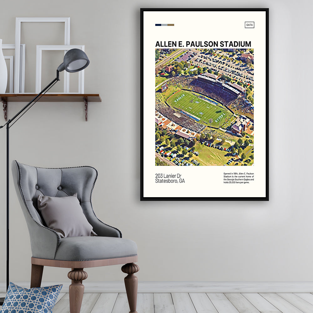 Allen E Paulson Stadium Print, Georgia Southern Eagles Stadium Canvas Art, Man Cave Gift, Floating Framed Canvas Print