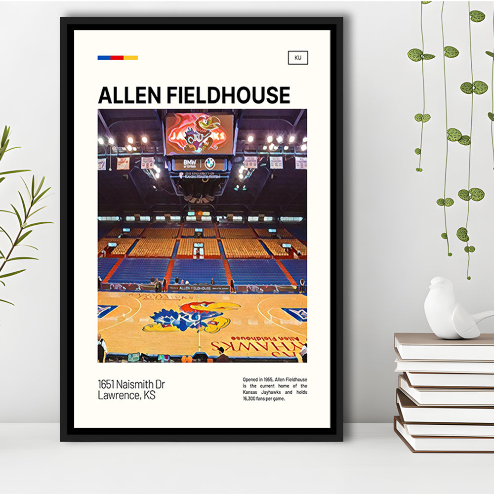 Allen Fieldhouse Print, Kansas Jayhawks Basketball Stadium Canvas Art, Man Cave Gift, Floating Framed Canvas Print