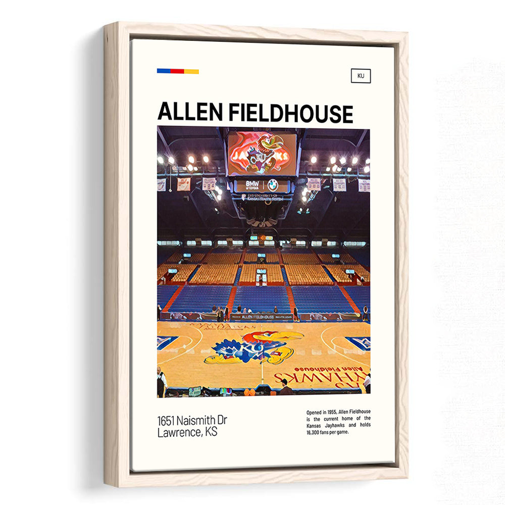 Allen Fieldhouse Print, Kansas Jayhawks Basketball Stadium Canvas Art, Man Cave Gift, Floating Framed Canvas Print
