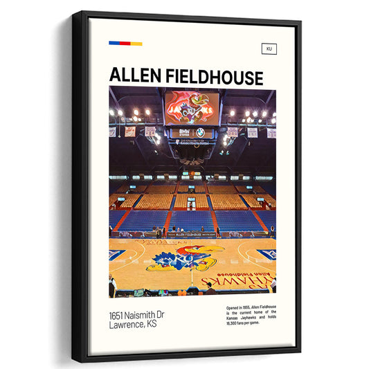 Allen Fieldhouse Print, Kansas Jayhawks Basketball Stadium Canvas Art, Man Cave Gift, Floating Framed Canvas Print