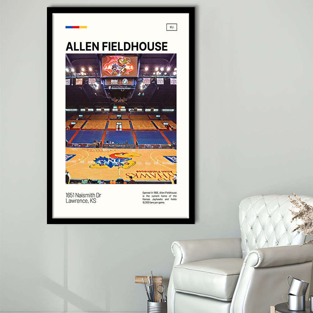 Allen Fieldhouse Print, Kansas Jayhawks Basketball Stadium Art, Gifts for him, Sport Art, Framed Art Print Wall Decor
