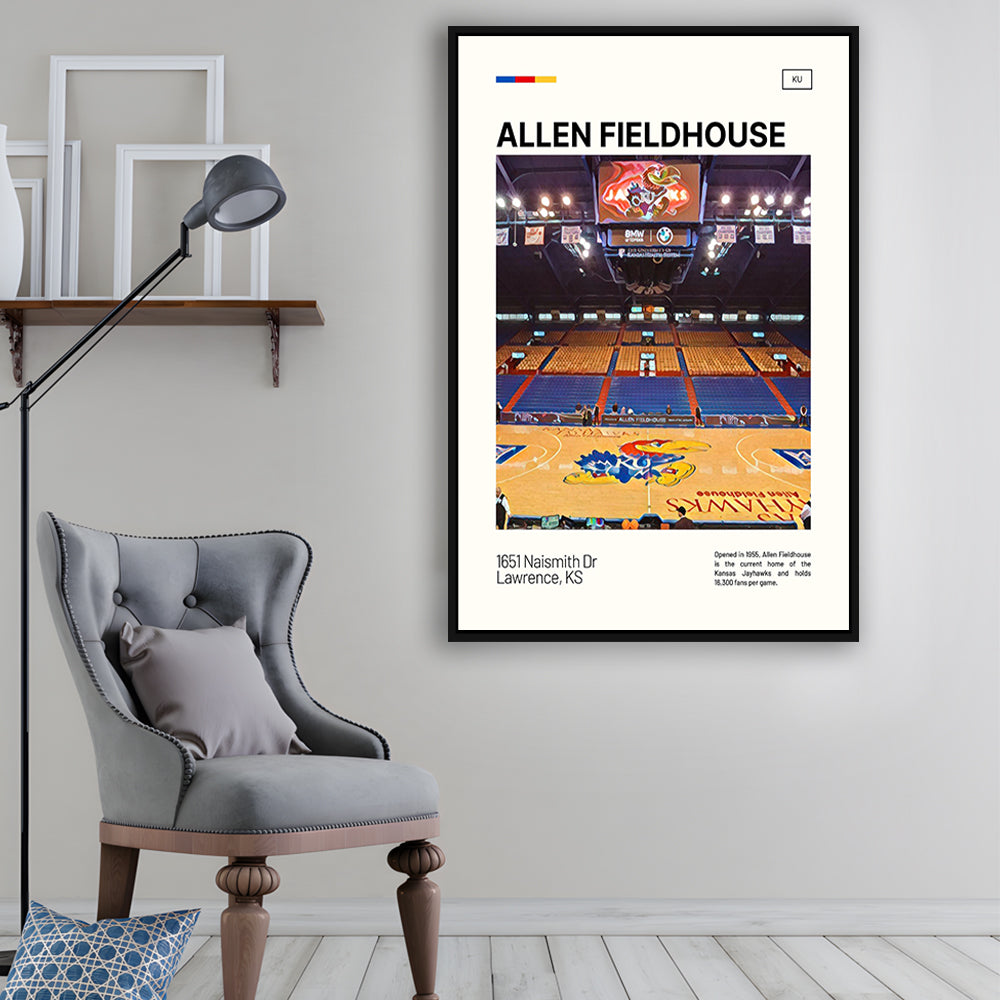 Allen Fieldhouse Print, Kansas Jayhawks Basketball Stadium Canvas Art, Man Cave Gift, Floating Framed Canvas Print