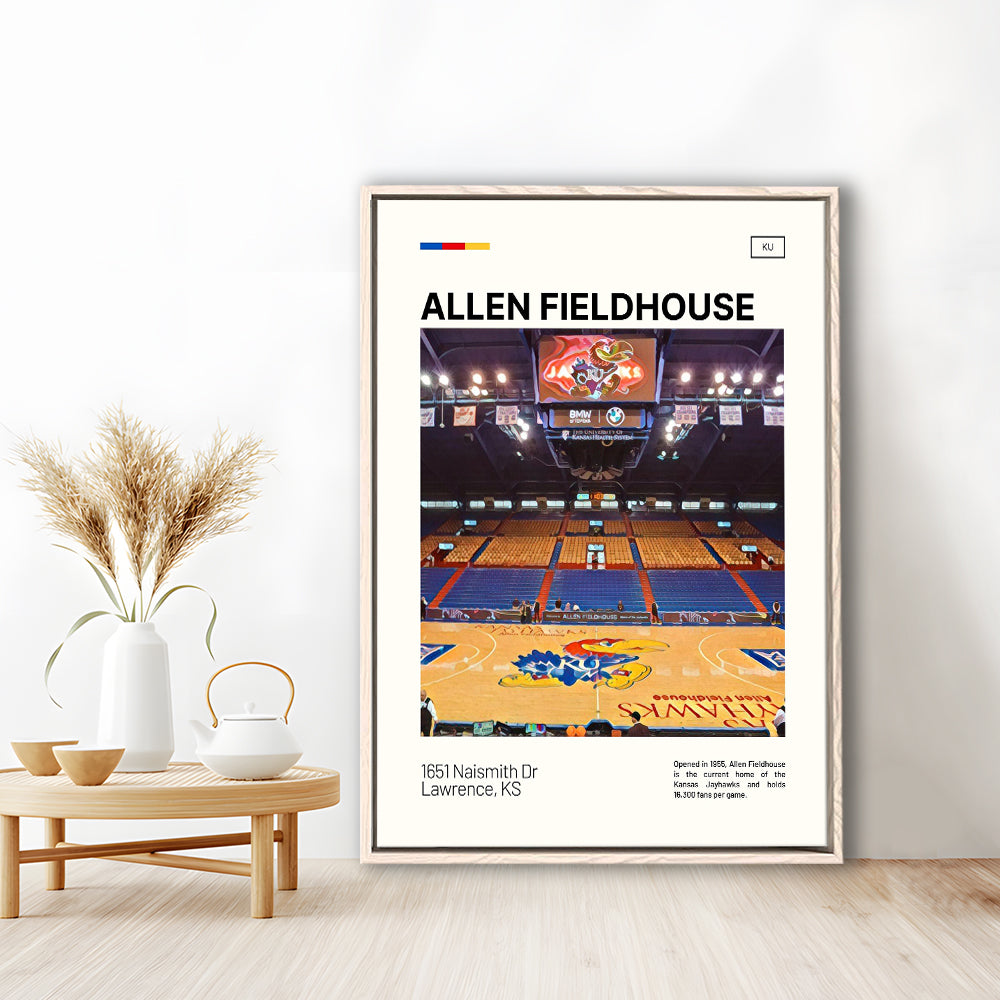 Allen Fieldhouse Print, Kansas Jayhawks Basketball Stadium Canvas Art, Man Cave Gift, Floating Framed Canvas Print